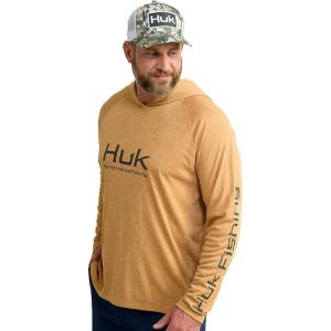 imageHUK Mens Pursuit Vented Long Sleeve Hoodie Fishing Shirt with HoodSand Piper Heather