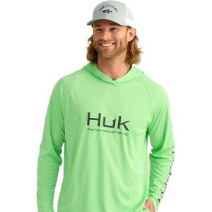 imageHUK Mens Pursuit Vented Long Sleeve Hoodie Fishing Shirt with HoodSummer Green Heather
