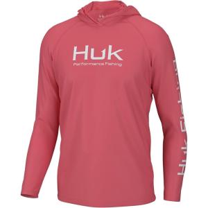 imageHUK Mens Pursuit Vented Long Sleeve Hoodie Fishing Shirt with HoodSunwashed Red