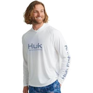 imageHUK Mens Pursuit Vented Long Sleeve Hoodie Fishing Shirt with HoodWhite  New
