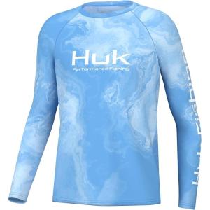 imageHUK Boys Pursuit Graphic Long Sleeve Fishing Shirt for KidsBrackish Rock  Azure Blue