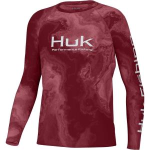 imageHUK Boys Pursuit Graphic Long Sleeve Fishing Shirt for KidsBrackish Rock  Maroon Banner