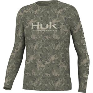 imageHUK Boys Pursuit Graphic Long Sleeve Fishing Shirt for KidsFin Flats  Moss