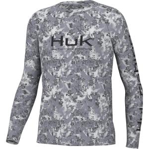 imageHUK Boys Pursuit Graphic Long Sleeve Fishing Shirt for KidsFin Flats  Volcanic Ash