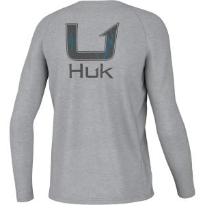 imageHUK Boys Pursuit Graphic Long Sleeve Fishing Shirt for KidsKelp Wash Logo  Harbor Mist