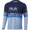 imageHUK Mens Pattern Pursuit Long Sleeve Performance Fishing ShirtSalt Stripe  Deep Ocean Blue