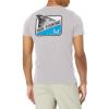 imageHUK Mens Short Sleeve Tee  Performance Fishing TShirtRed Fin Badge  Overcast Grey Heather