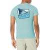imageHUK Mens Short Sleeve Tee  Performance Fishing TShirtRed Fin Badge  Porcelian Blue Heather