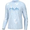 imageHUK Mens Pursuit Pattern Performance Long Sleeve ShirtKelp Wash  Crystal Blue Heather