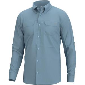 imageHUK Mens A1a Woven Performance Long Sleeve ButtonCrystal Blue