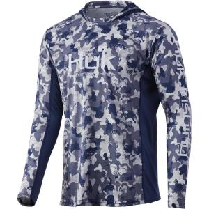 imageHUK Mens Icon X Camo Hoodie UPF 50 LongSleeve Fishing ShirtBluefin