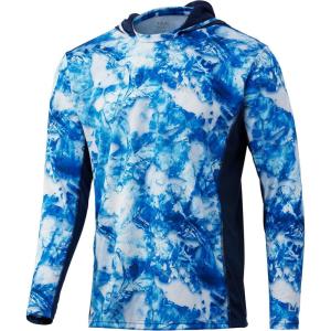 imageHUK Mens Icon X Camo Hoodie UPF 50 LongSleeve Fishing ShirtMossy Oak Blue Shark