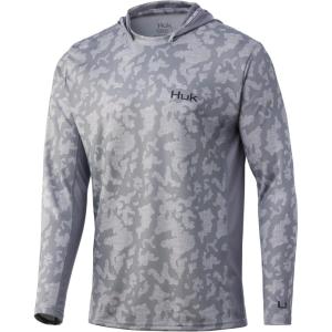 imageHUK Mens Icon X Camo Hoodie UPF 50 LongSleeve Fishing ShirtRunning Lakes  Overcast Grey