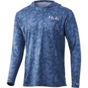 imageHUK Mens Icon X Camo Hoodie UPF 50 LongSleeve Fishing ShirtRunning Lakes  Titanium Blue