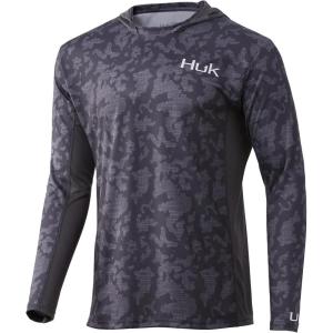 imageHUK Mens Icon X Camo Hoodie UPF 50 LongSleeve Fishing ShirtRunning Lakes  Volcanic Ash