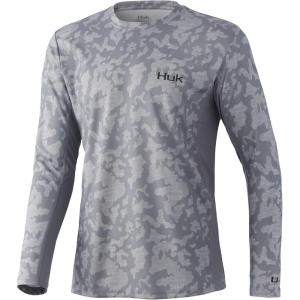 imageHUK Mens Icon X Camo Long Sleeve Performance Fishing ShirtRunning Lakes  Overcast Grey