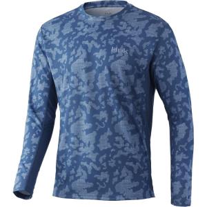 imageHUK Mens Icon X Camo Long Sleeve Performance Fishing ShirtRunning Lakes  Titanium Blue