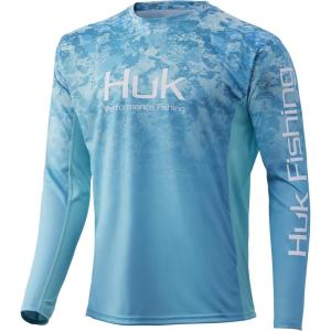 imageHUK Mens Icon X Camo Long Sleeve Performance Fishing ShirtTide Change Fade  Sea Floor