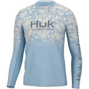 imageHUK Mens Icon X Crew LongSleeve Performance Fishing ShirtInside Reef Fade  Crystal Blue