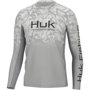 imageHUK Mens Icon X Crew LongSleeve Performance Fishing ShirtInside Reef Fade  Harbor Mist