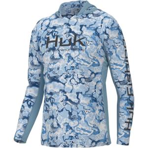 imageHUK Mens Icon X Pattern Hoodie Fishing Shirt with Sun ProtectionInside Reef  Azure Blue