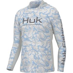 imageHUK Mens Icon X Pattern Hoodie Fishing Shirt with Sun ProtectionInside Reef  Crystal Blue