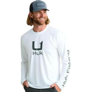 imageHUK Mens Kc Scott Patterned Icon Crew Performance Long Sleeve Fishing ShirtWhite