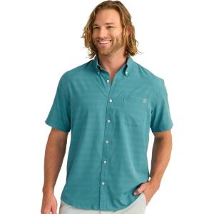 imageHUK Mens Kona Short Sleeve Fishing Button Down ShirtKona Cross Dye Stripe  Storm Blue