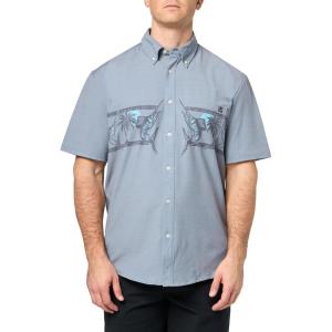 imageHUK Mens Kona Short Sleeve Fishing Button Down ShirtKona Graphic  Night Owl