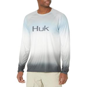 imageHUK Mens Pattern Pursuit Long Sleeve Performance Fishing ShirtFlare Rade  Overcast Grey