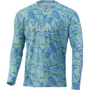 imageHUK Mens Pattern Pursuit Long Sleeve Performance Fishing ShirtOcean Palm  Beach Glass