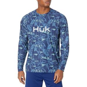 imageHUK Mens Pattern Pursuit Long Sleeve Performance Fishing ShirtOcean Palm  Sargasso Sea