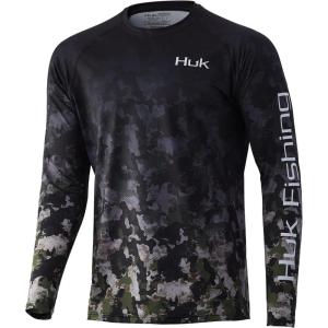imageHUK Mens Pattern Pursuit Long Sleeve Performance Fishing ShirtRefraction Fish Fade  Hunt Club CamoBass