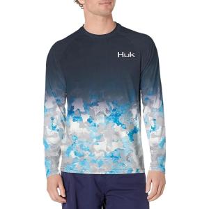 imageHUK Mens Pattern Pursuit Long Sleeve Performance Fishing ShirtRefraction Fish Fade  Ice BoatRed Fish