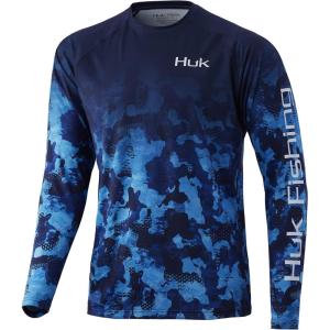 imageHUK Mens Pattern Pursuit Long Sleeve Performance Fishing ShirtRefraction Fish Fade  San SalWahoo