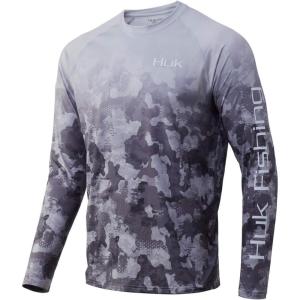 imageHUK Mens Pattern Pursuit Long Sleeve Performance Fishing ShirtRefraction Fish Fade  Storm
