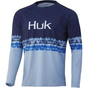 imageHUK Mens Pattern Pursuit Long Sleeve Performance Fishing ShirtSalt Stripe  Deep Ocean Blue
