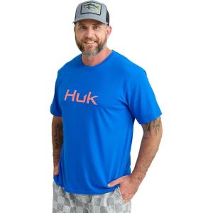 imageHUK Mens Performance Fishing Logo Tee Short Sleeve QuickDryLogo  Ocean Blue