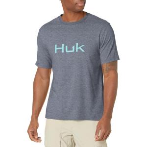 imageHUK Mens Performance Fishing Logo Tee Short Sleeve QuickDrySargasso Sea Heather  New Logo