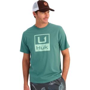 imageHUK Mens Performance Fishing Logo Tee Short Sleeve QuickDryStacked Logo  North Atlantic