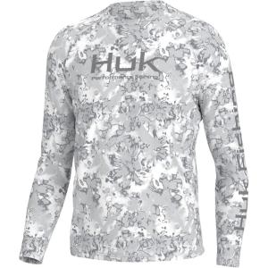 imageHUK Mens Pursuit Crew Long Sleeve Sun Protecting Fishing ShirtFin Flats  Harbor Mist