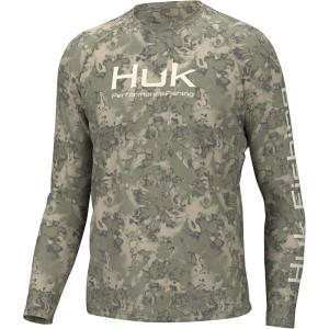 imageHUK Mens Pursuit Crew Long Sleeve Sun Protecting Fishing ShirtFin Flats  Moss