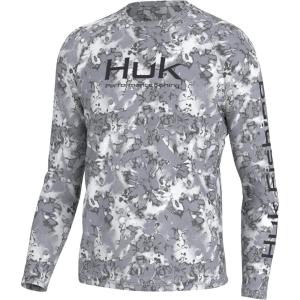 imageHUK Mens Pursuit Crew Long Sleeve Sun Protecting Fishing ShirtFin Flats  Volcanic Ash
