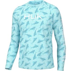 imageHUK Mens Pursuit Crew Long Sleeve Sun Protecting Fishing ShirtRooster Wake  Island Paradise