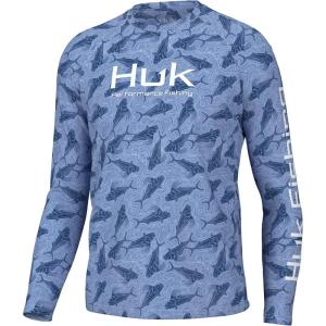imageHUK Mens Pursuit Crew Long Sleeve Sun Protecting Fishing ShirtRooster Wake  Wedgewood