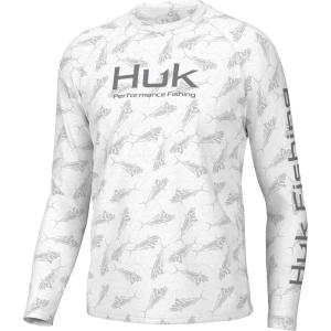 imageHUK Mens Pursuit Crew Long Sleeve Sun Protecting Fishing ShirtRooster Wake  White