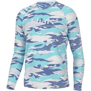 imageHUK Mens Pursuit Crew Long Sleeve Sun Protecting Fishing ShirtTidal Map  Island Paradise