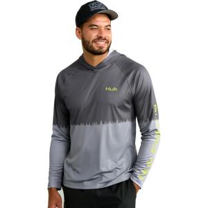 imageHUK Mens Pursuit Graphic Hoodie Sun Protecting Fishing Shirt with HoodVolcanic Ash