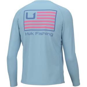 imageHUK Mens Pursuit Graphic Long Sleeve Sun Protect Fishing ShirtHuk and Bars  Crystal Blue