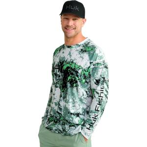 imageHUK Mens Pursuit Pattern Crew Sleeve Performance ShirtMossy Oak  Fog Green